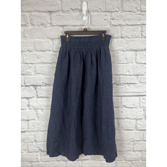Garnet Hill Dresses & Skirts - Garnett Hill Smocked Linen Blue Lightweight Midi Skirt Size Small Minimalist